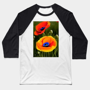 2 VIBRANT POPPIES WITH GREEN BACKGROUND Baseball T-Shirt